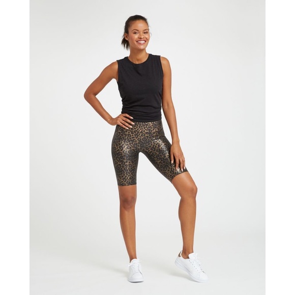 Spanx Faux Leather Leopard Bike Short - Picture 2 of 5